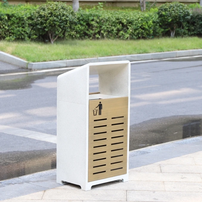 NEW stone pattern outdoor metal garbage bin park outside steel waste bins galvanized trash can for sale