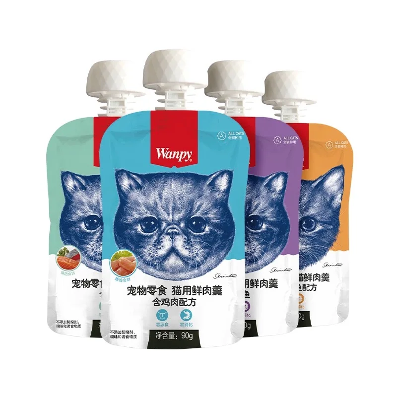 Суп Wanpy для домашних животных кошачий мясной суп 4 вкуса влажный корм кошачьи угощения 90 г * 24 пакета/коробка