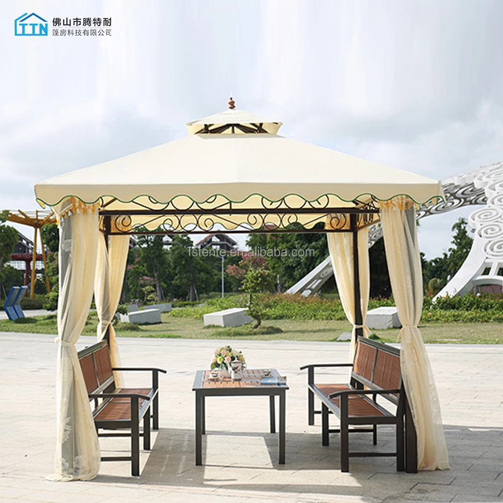 Easy Assembly Outdoor Iron Frame Garden Gazebo With Gauze