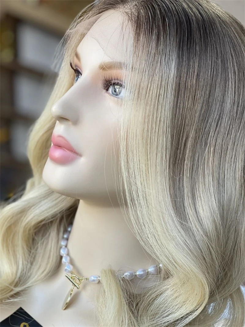 Ombre Ash 613 Blonde Highlight Short Single Knots HD Full Lace Wigs Raw Virgin Human Hair For White Woman