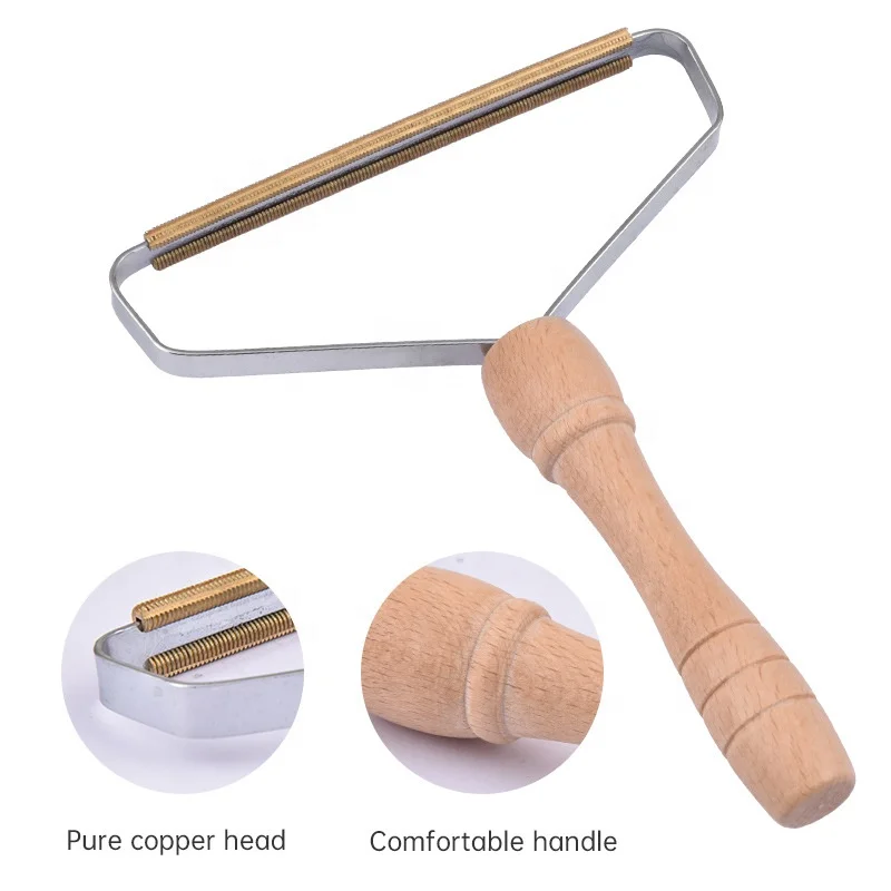Manual Scraper Brush Pet Hair Remover Plastic Coat Lint Remover Wooden Handle Copper Alloy Handheld Manual Hair Remover Pets