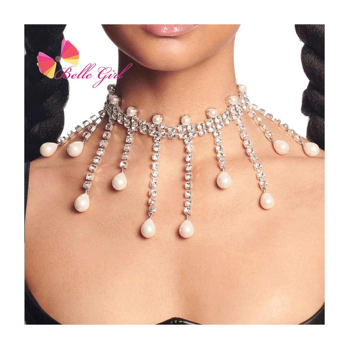 BELLEWORLD women hair accessories custom necklace luxury rhinestone choker necklace women pearl choker for party