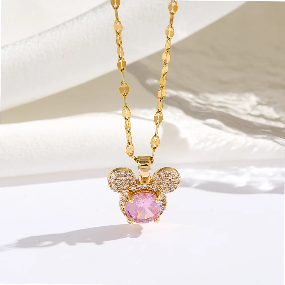 Necklace for Lady Shi, Mickey, Titanium Steel Necklace, Minnie, Cute and Fun, Mickey Mouse, Swarovski Crystal