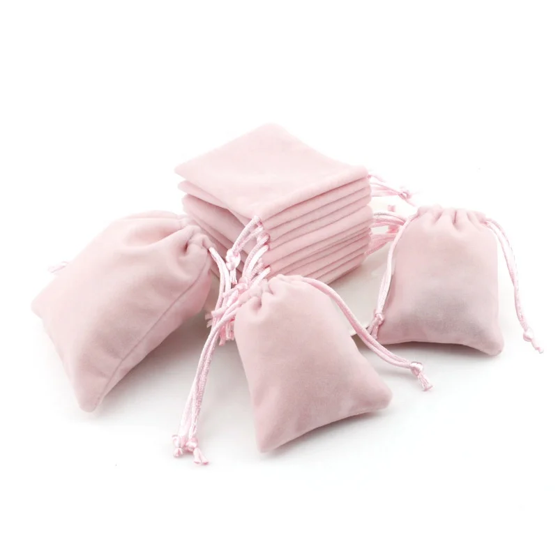 
OEM ODM Bulk dust bag pouch Manufacture Wholesales custom logo bracelet ring Jewelry Small Pink drawstring Velvet bag 