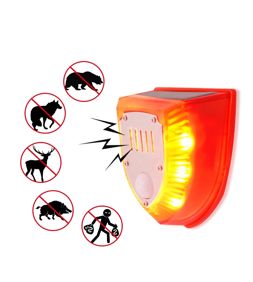 2021 New 129db dog barking and gunshot sound &flash solar alarm wild pig/bear/wolf /deer animals repeller