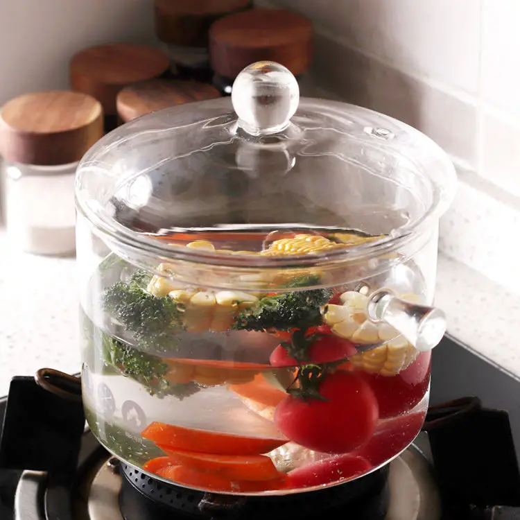 Large capacity high temperature resistant high borosilicate clear glass cooking pot for kitchen