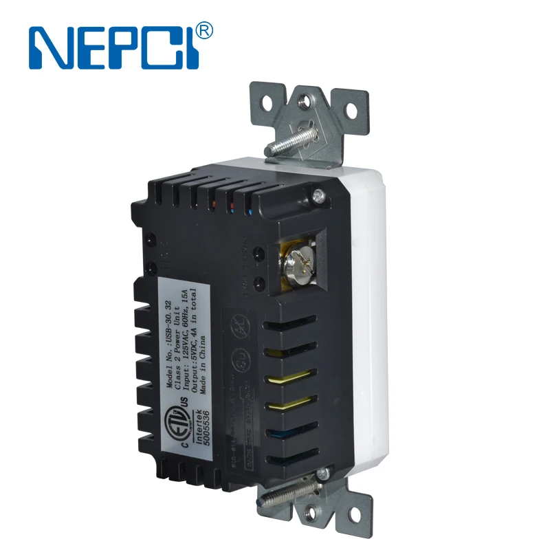 NEPCI 115X70MM American USB Wall receptacle XJY-USB-30-A/A-5V/4A US decora type wall mounted USB socket outlet FCC TEL