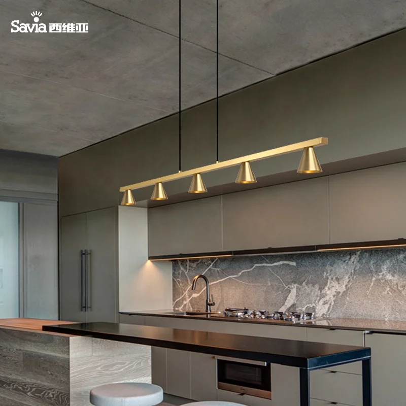 Savia LED 5xGU10 Modern Indoor Kitchen Island Designer Ceiling Chandeliers Lamp Copper Brass Gold Pendant Light For Dining Room