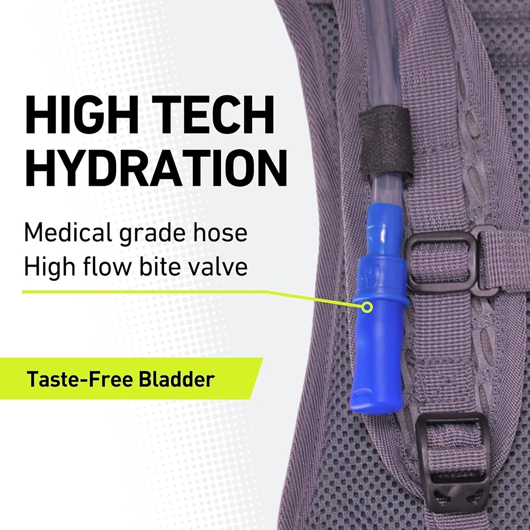 Lightweight 2L Hydration Pack Insulated Nylon Water Bladder High Flow Bite Valve Running Backpack Storage Outdoor Activities
