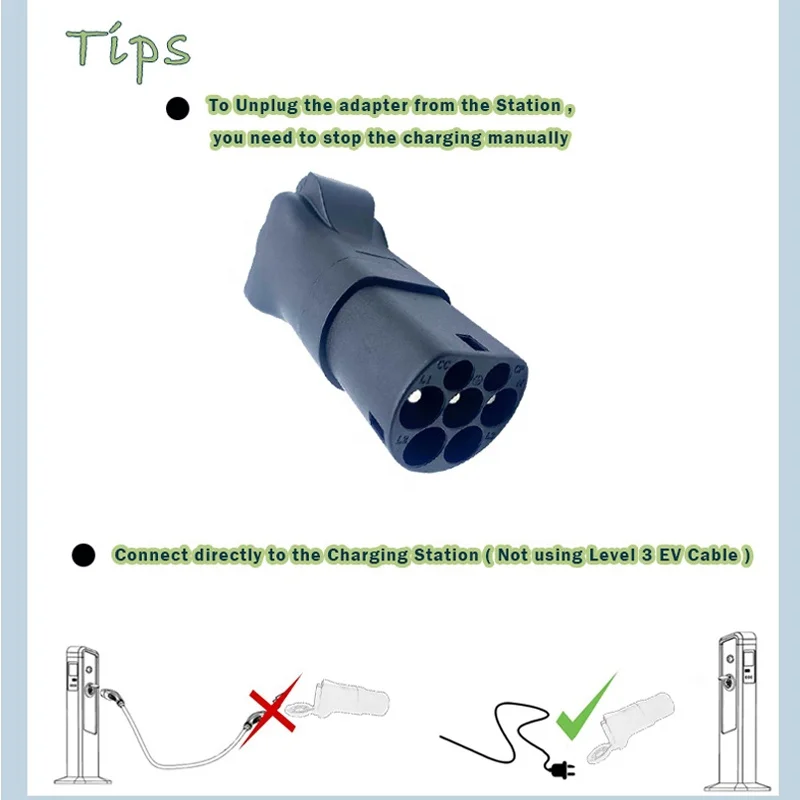 IEC 62196 Type 2 Plug To EU Schuko Socket Ev Adaptor For Extending