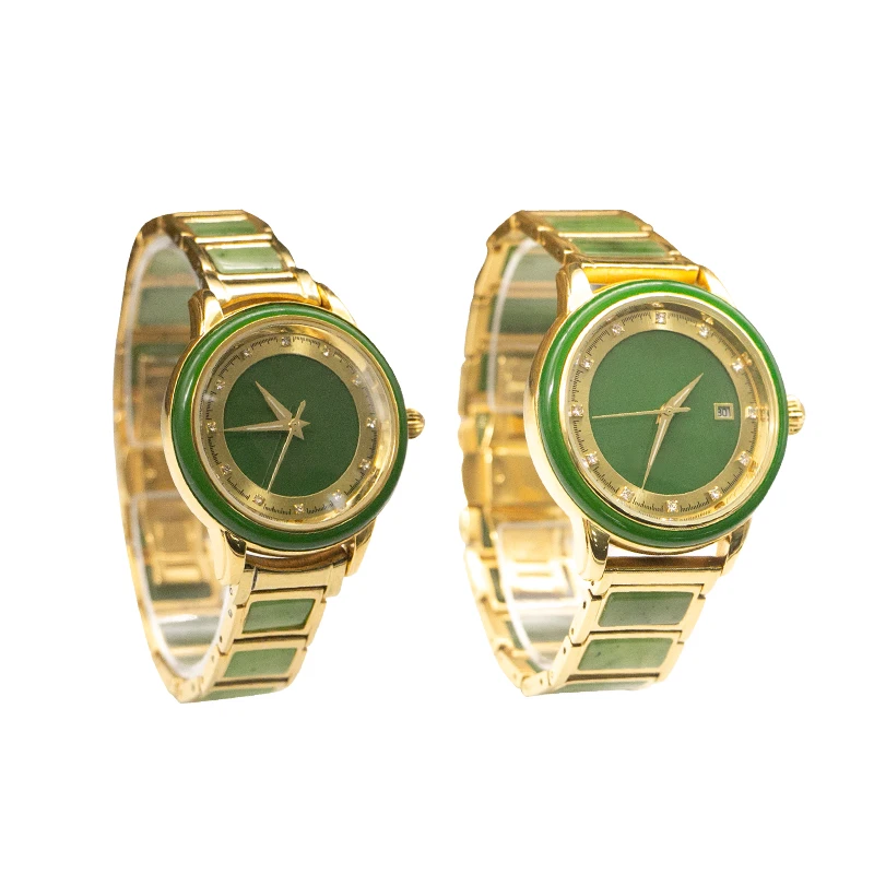 
High Quality Stainless Steel Jade Watches Luxury Green Nephrite Old Couple Jade Watches 