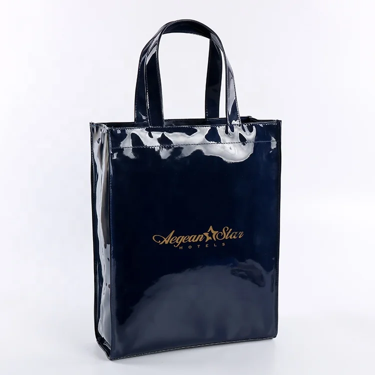 Custom printed logo glossy mirror vinyl PVC tote shopping vinyl PVC harrods tote bag