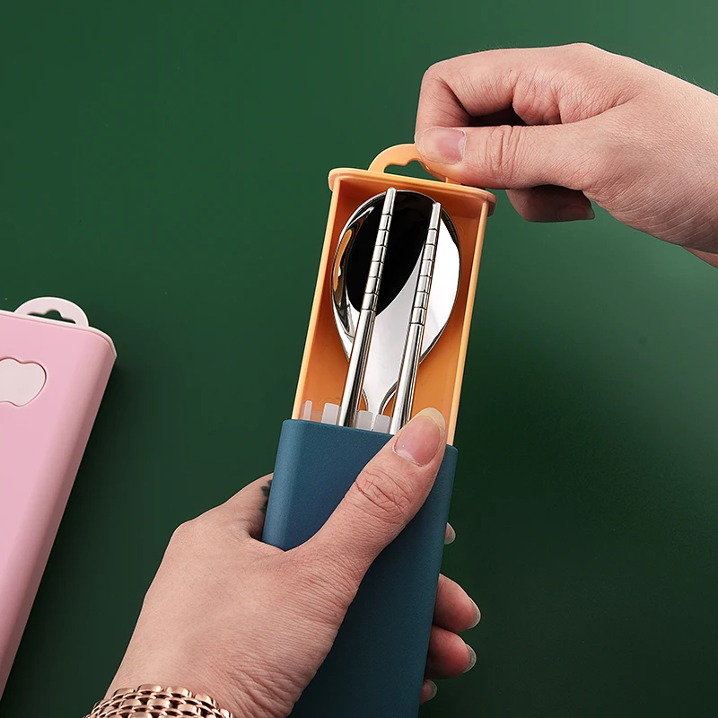 Портативный Нержавеющая сталь ложки с длинной ручкой вилки домашней посуды из 4-х предметов Сумка Набор Посуды