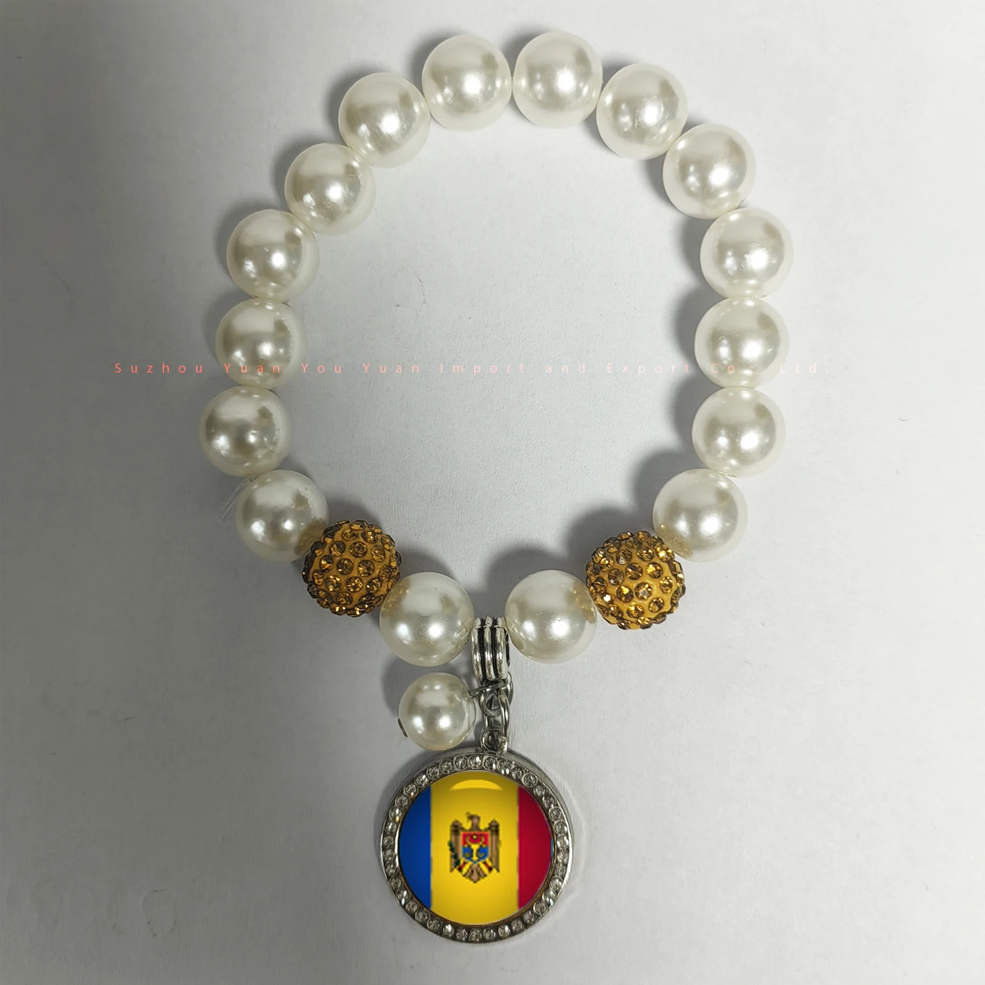 18 Beads MOLDOVA  Flag Charms Whith ABS Imitated  Beads  and 2  polymer clay Beads  bracelet