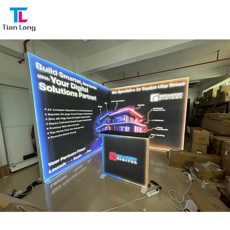 Quality Custom Design Foldable Portable Promotion Aluminum Frame SEG Fabric LED Display 10x10 Trade Show Exhibition Booth Stand