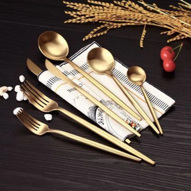 4pcs Cutlery Set Travel Portable Gold Cubiertos Acero Inox Stainless Steel Cubiertos Dorados Metal