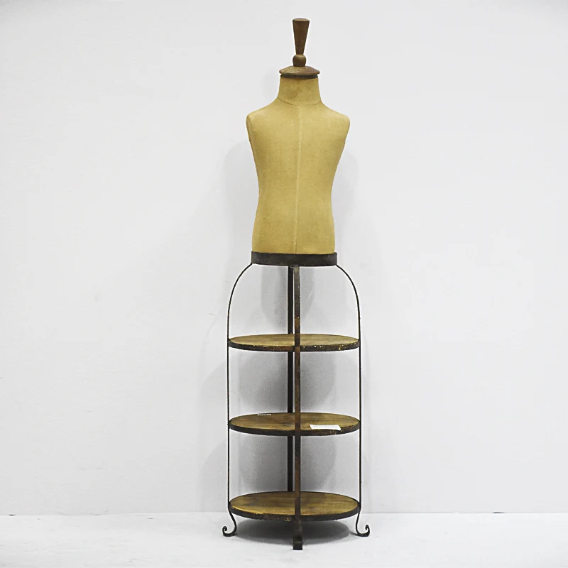 Luckywind Vintage Rustic Body Form Mannequin With 3 Tired Wooden Shelf
