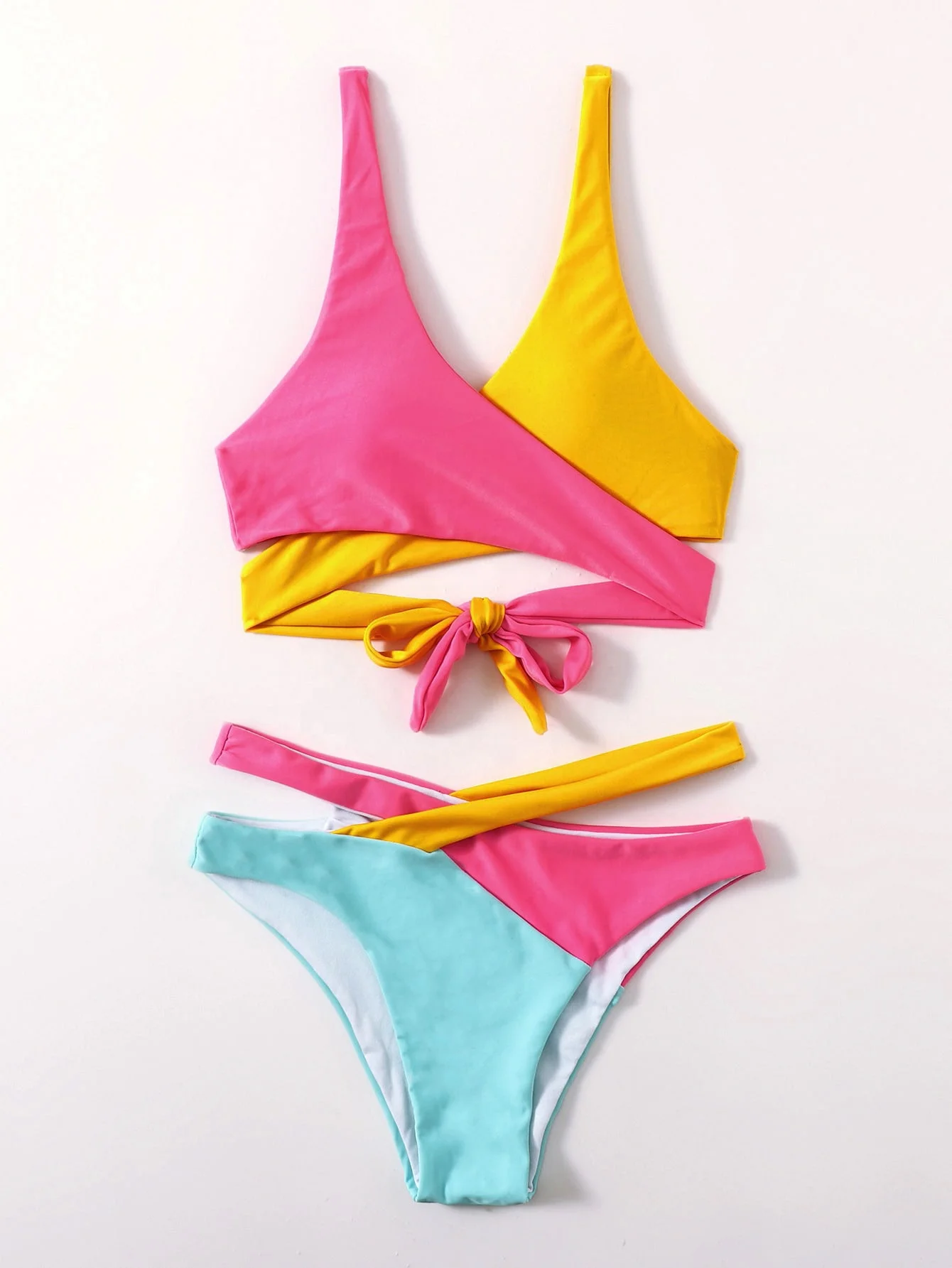 New Stylish two-piece swimsuit 2 colorways cross back sexy bikini women fitness swimwear