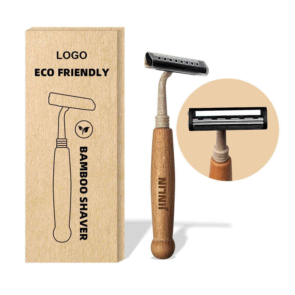 Eco Friendly Biodegradable Optional Twin Blade Triple Blade Bamboo Wood Handle Safety Men Disposable Hotel Razor
