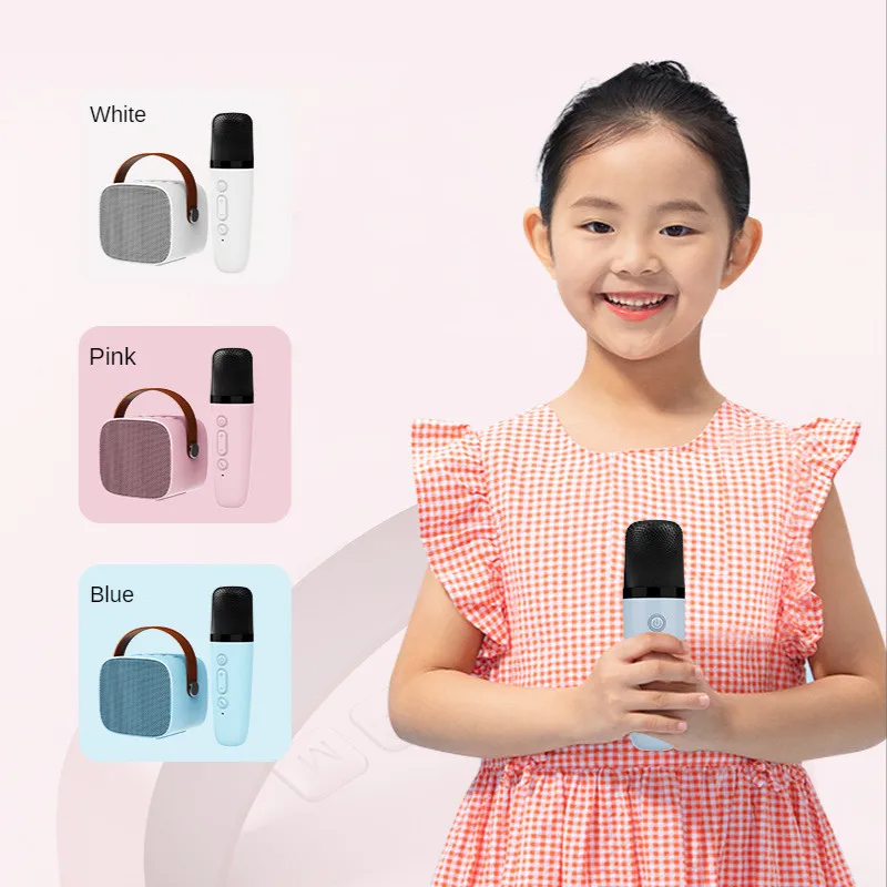 Portable Bt-compatible Speaker With Wireless Microphone Travel Music MP3 Player Mini Karaoke Machine for kids