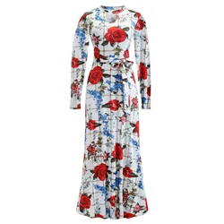 Hot Sale Fall Floral Print Fat Women Long Sleeve Dress Plus Size 3xl 4xl 5xl Elegant Casual Women Party Evening Dresses