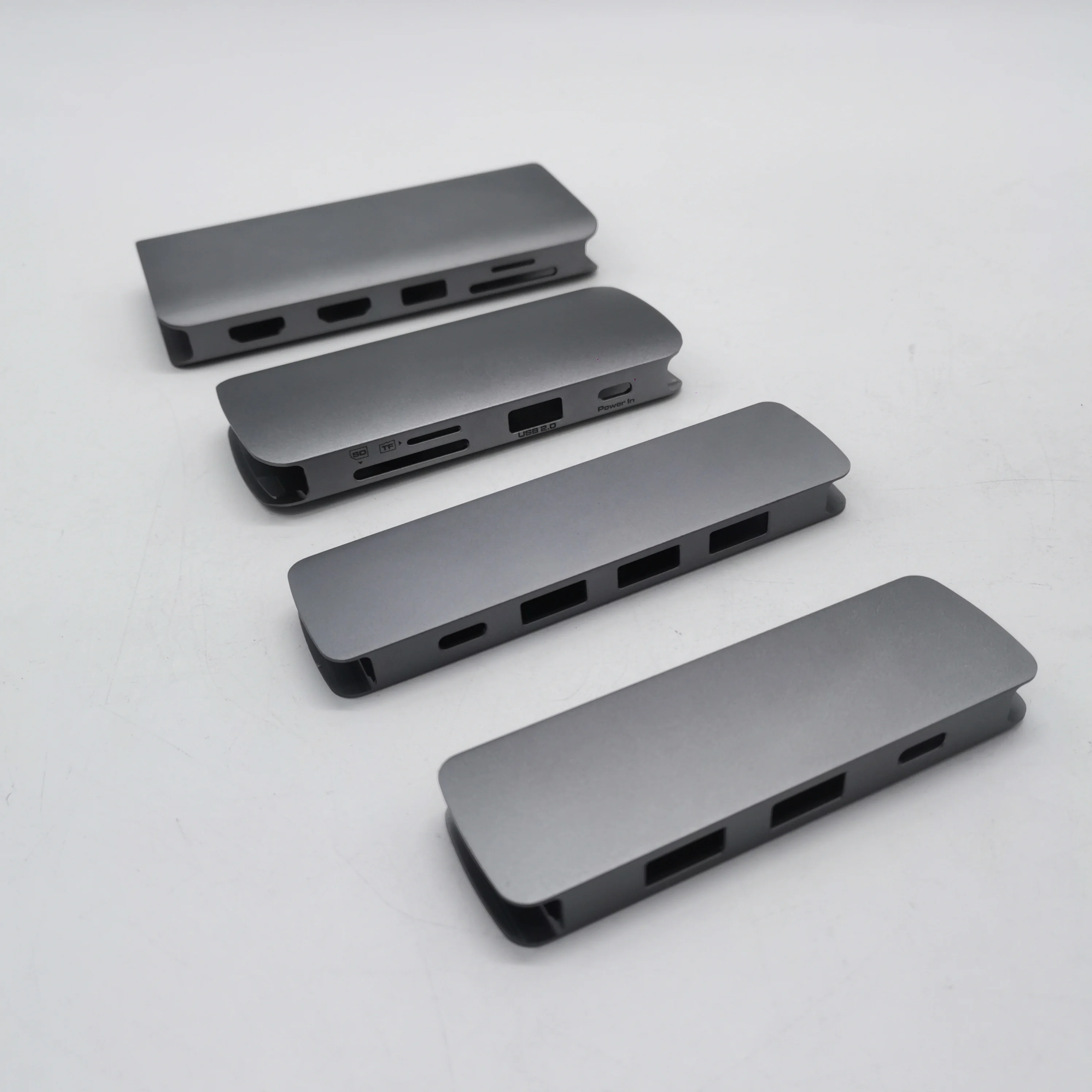 Алюминиевый экструдированный металлический корпус под заказ для USB-концентратора с многофункциональными портами в деловом стиле серые анодированные