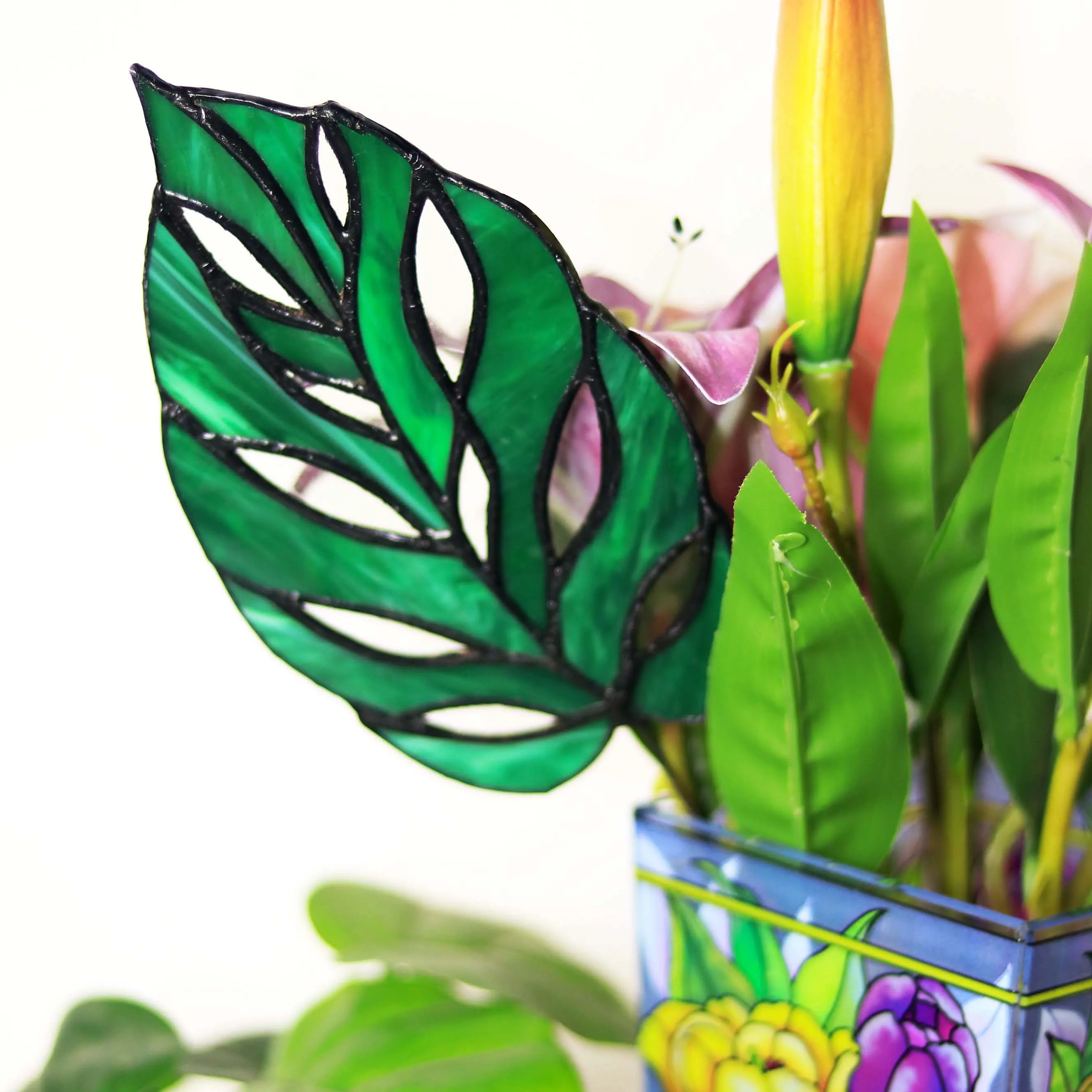 Monstera Leaves Stained Glass Home Table Desk Plant Decor Garden Plant Window Wall Art Mothers Gift Window Cling