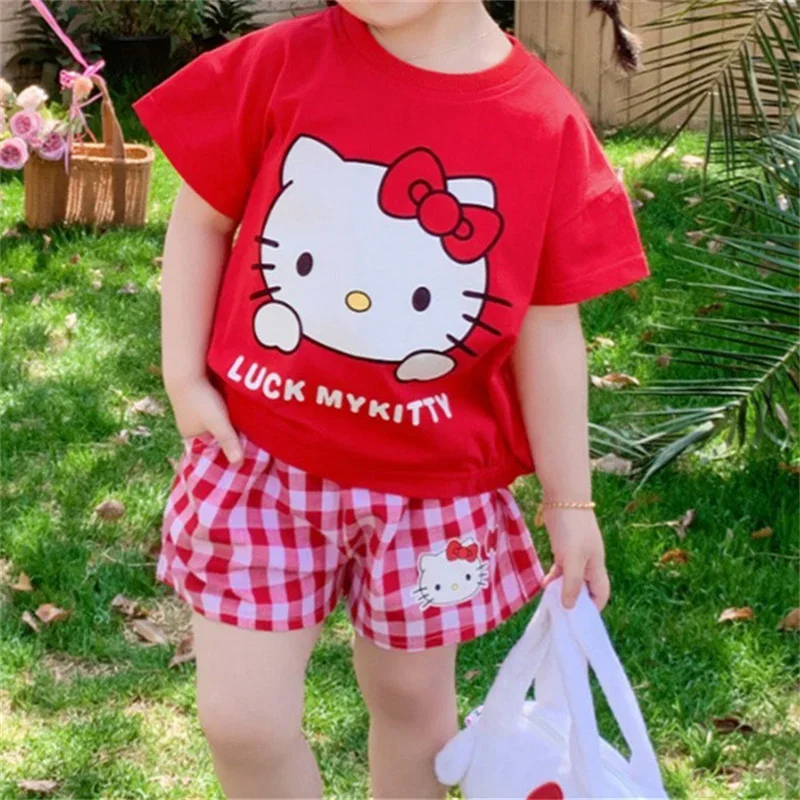 Kawaii Sanrioss Summer Kids Set Kuromi Cinnamoroll KT My Melody Anime Nightgown T-Shirt Shorts Sexy Bikini Panties for Children