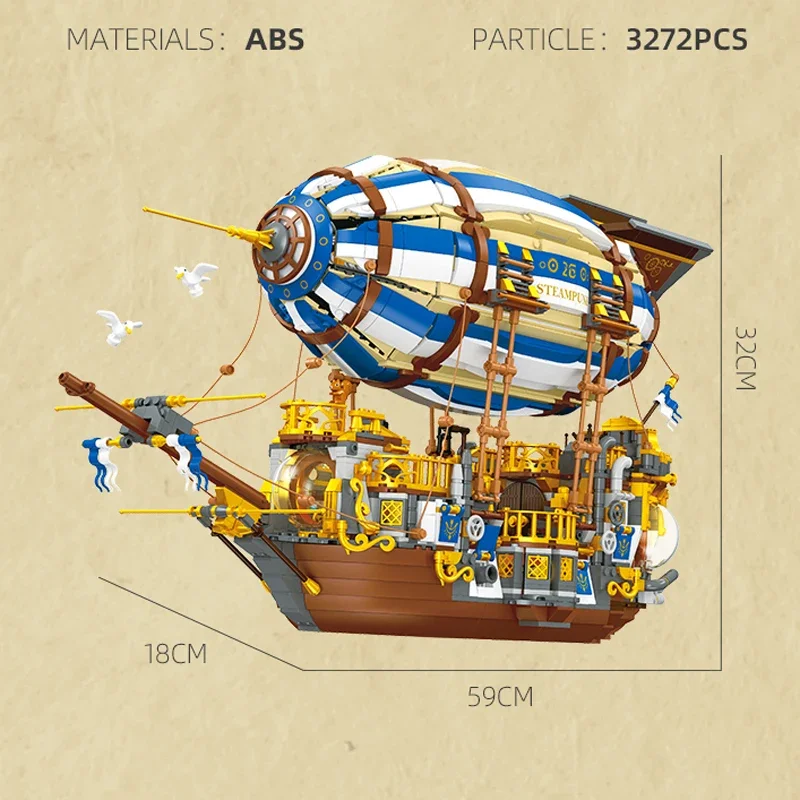Jie Star JJ9126 MOC Idea Steamship Airship Building Blocks Model Ship Bricks Construction Assembling Toys for Children Christmas