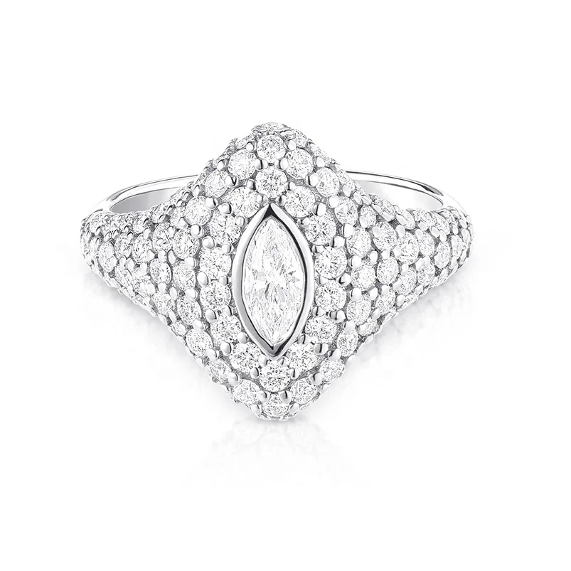 Gemnel 2024 custom 925 sterling silver 18k gold personalized wholesale price marquise bling pinky ring women