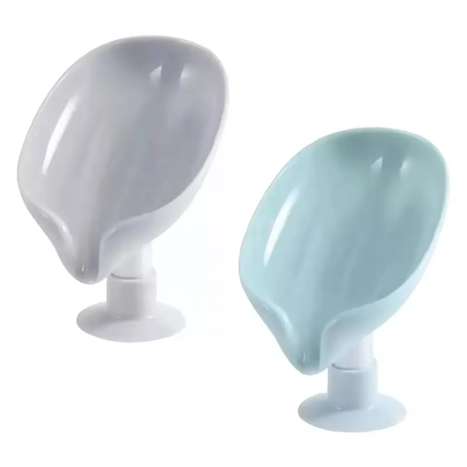Plastic Leaf Drain Box Soap Tray Holder Leaf Shape Suction Cup Soap Dishes for Bathroom Hotel Soap Dish Holder Opp Modern ABS