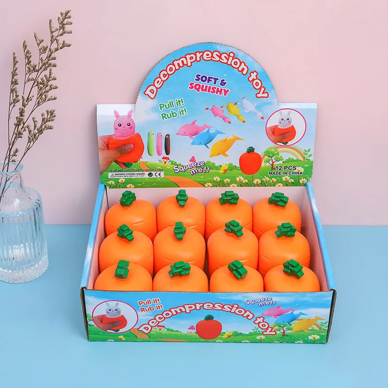 Squeeze Toys Stress Relief Silicone Stretch Toy Funny Easter Carrot Rabbit Shape Toys Decompression Soft for Kids Adults