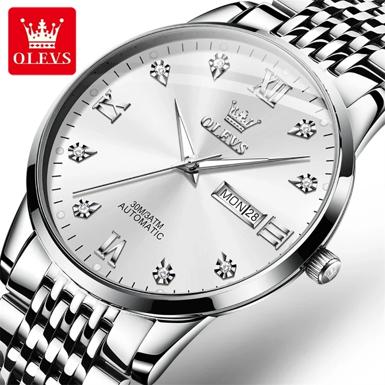 OLEVS 6673 Full-automatic Luxury Stainless Steel Strap Men Wristwatches Automatic Mechanical Waterproof Fashion Watches for Men