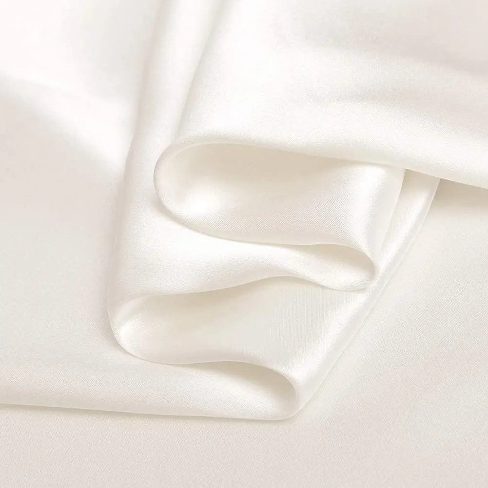 Raw White 100% Pure Silk Fabric Solid Color Charmeuse Fabrics by The Pre-Cut 1 Yard for Sewing Width 44 inch
