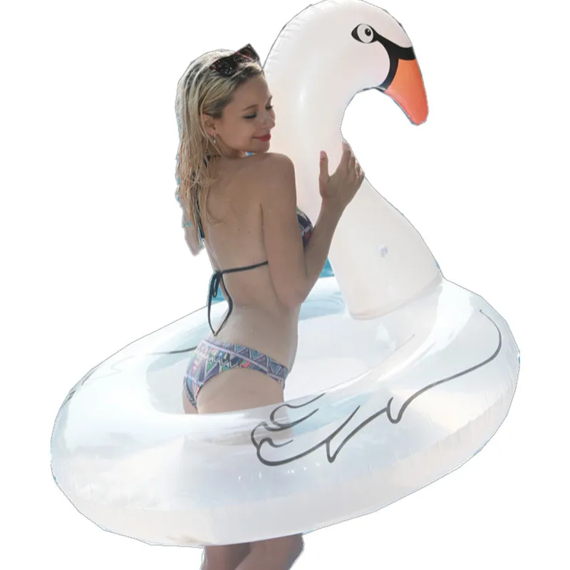 Inflatable swan swim ring with feather inside inflatable ride-on pool float swimming ring for adults