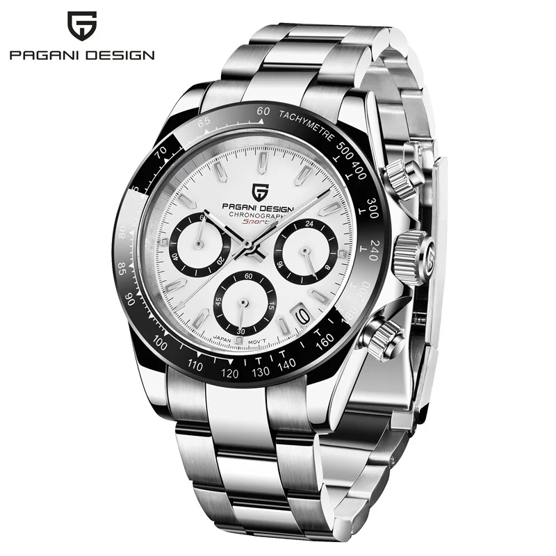 Business men multi function chronograph wristwatch with waterproof 30M stainless steel  band watch butterfly buckle