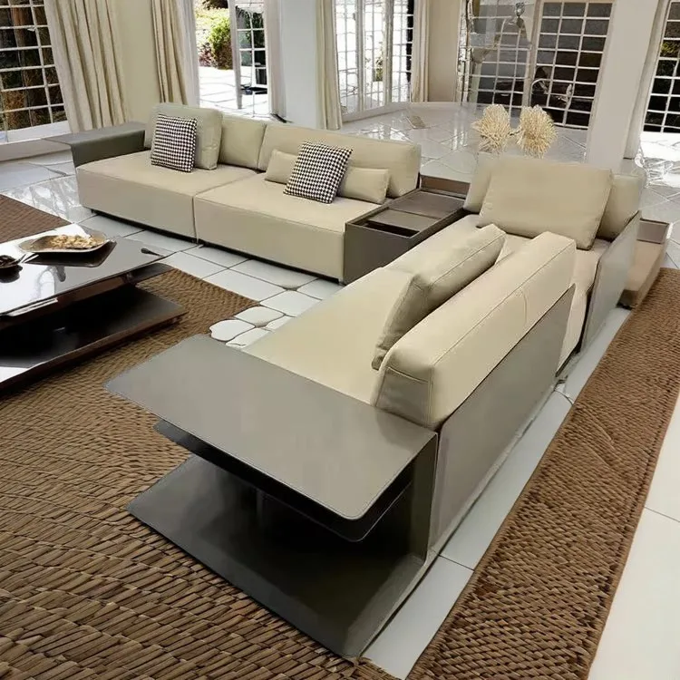 Simple fashion modern living room sofas set furniture hotel villa indoor l shape luxury sofa with storage