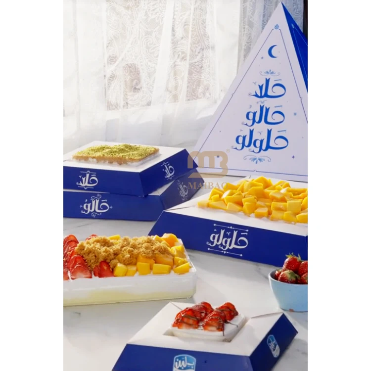 Custom design paper catering pyramid box for snacks cake bread pyramid takeaway box dessert grazing pyramid packaging for food