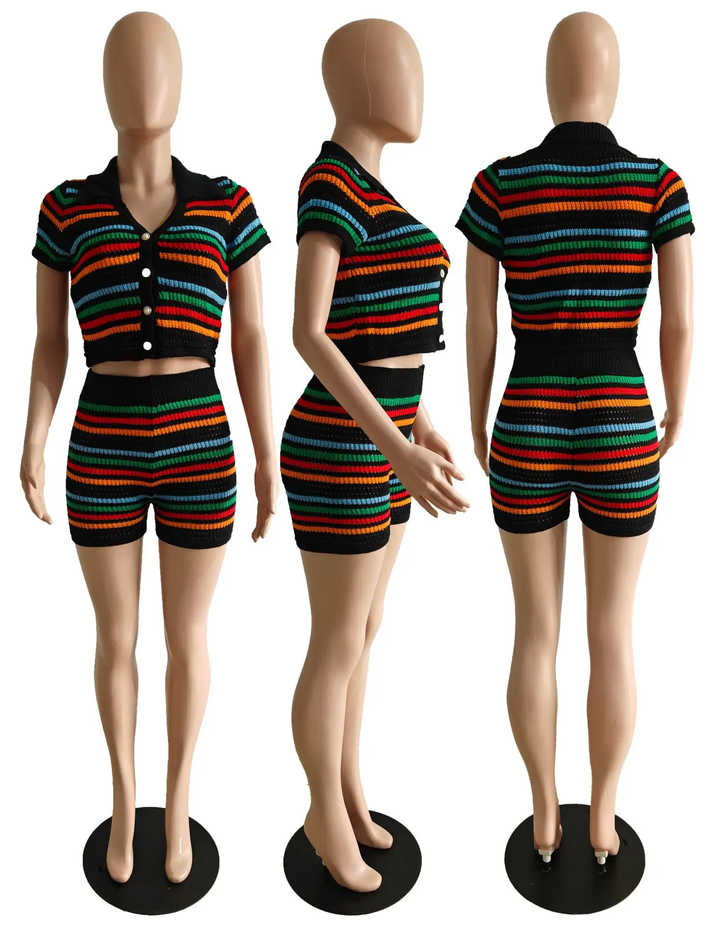 Elegant Two Pieces for Ladies Summer Crochet Two Piece Short Outfit Night Club Wear Knit Women 2 Pieces Set