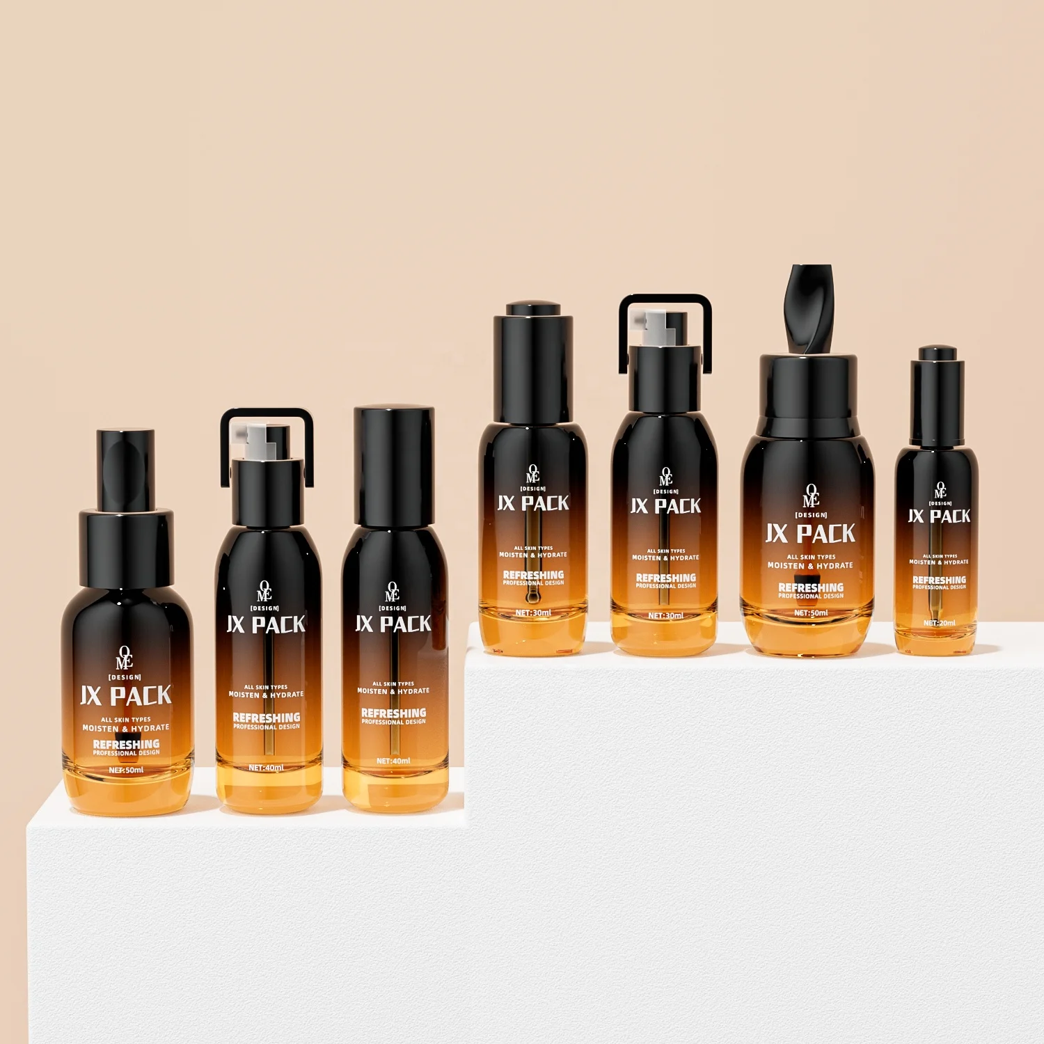 Luxury empty pink cosmetics bottle set packaging glass skin care bottle lotion serum private label packaging set 20 30 40 50ml