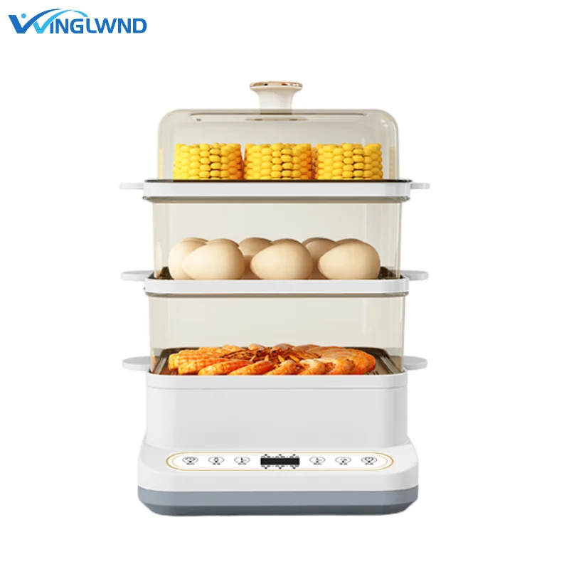 Plastic Food Grade Instant Steam Function Electric Food Steamers Stackable 3 Tiers 22L White Energy Saving 01 Mechanical Control