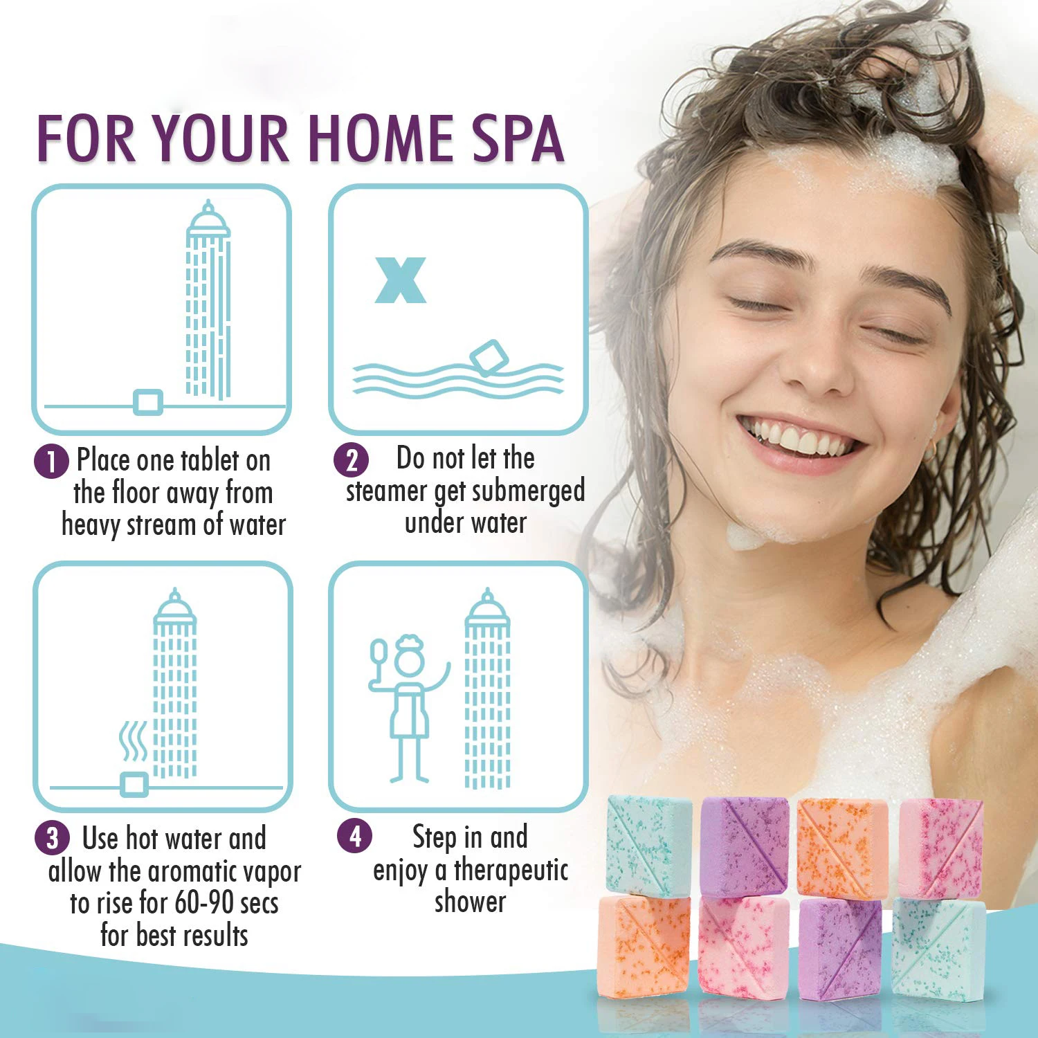 Essential Oil Aromatherapy Natural Vegan Organic Square Shape Shower Steamers Of  Custom Gift Set