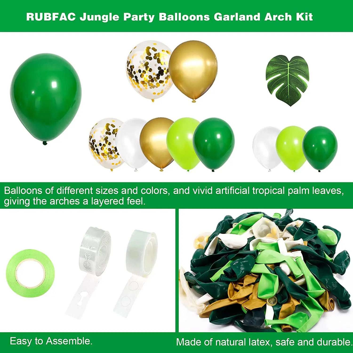 Green Jungle Theme Metallic Balloon Set Kids Birthday Wedding Party Decoration Latex Balloon Set