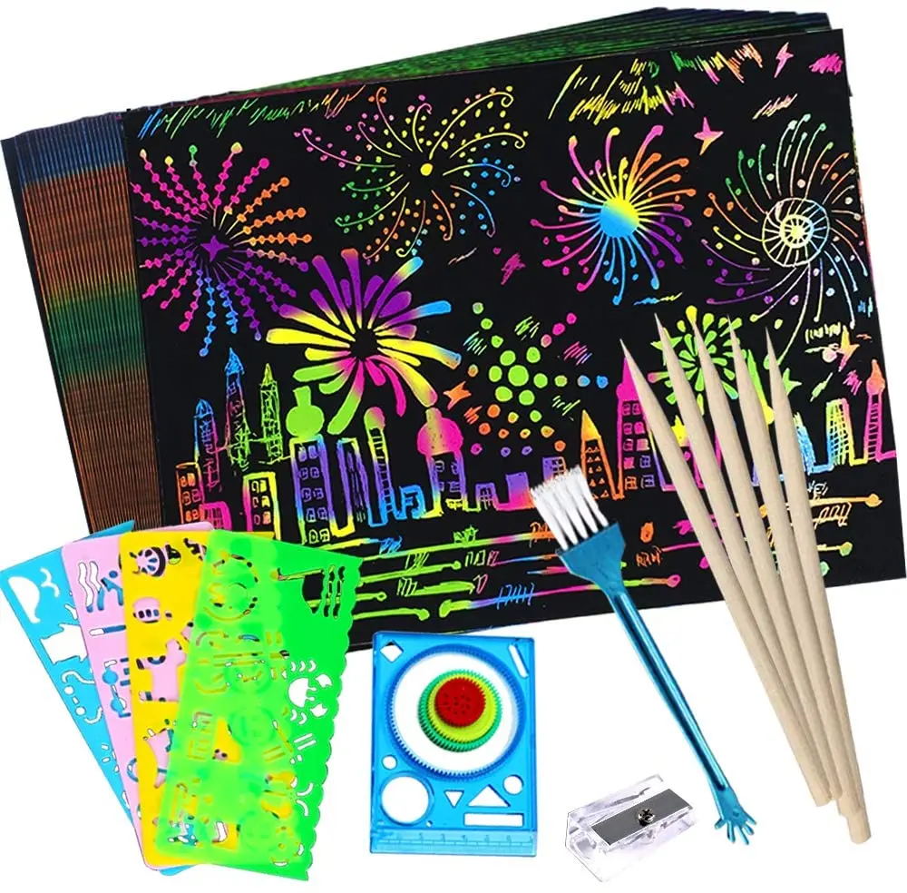 
Kids Scratch Art Crafts Sets,Rainbow Magic Scratch Paper Scratch Art Set 