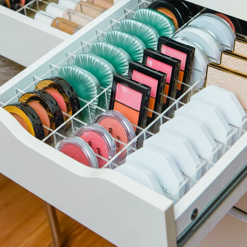 DIVIDERS FOR COMPACTS Acrylic partition with 9 drawers Fits into one flat or deep drawer MEDIUM Drawer storage