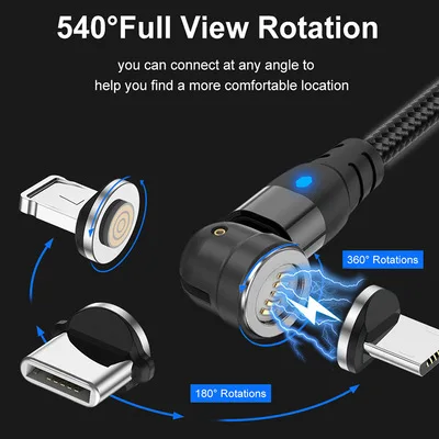 Wholesale 3 In 1 540 Full View Rotation Type C Fast Charging Magnetic Usb Data Charger Cable