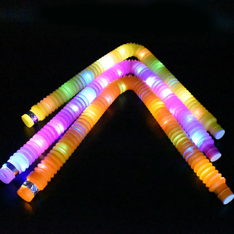 XDLTECH Flashing Decompression LED Glow Stick LED Water Pipe Squeeze Fidget Pop tube Light Stretched Plastic LED Telescopic Tube