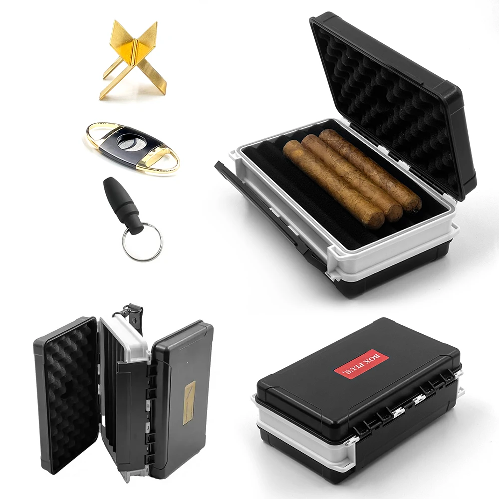 2023 New Design Waterproof Cigar Box Plastic Cigar Smoking Accessories Set Best Cigar Travel Humidor Gift Case with custom logo