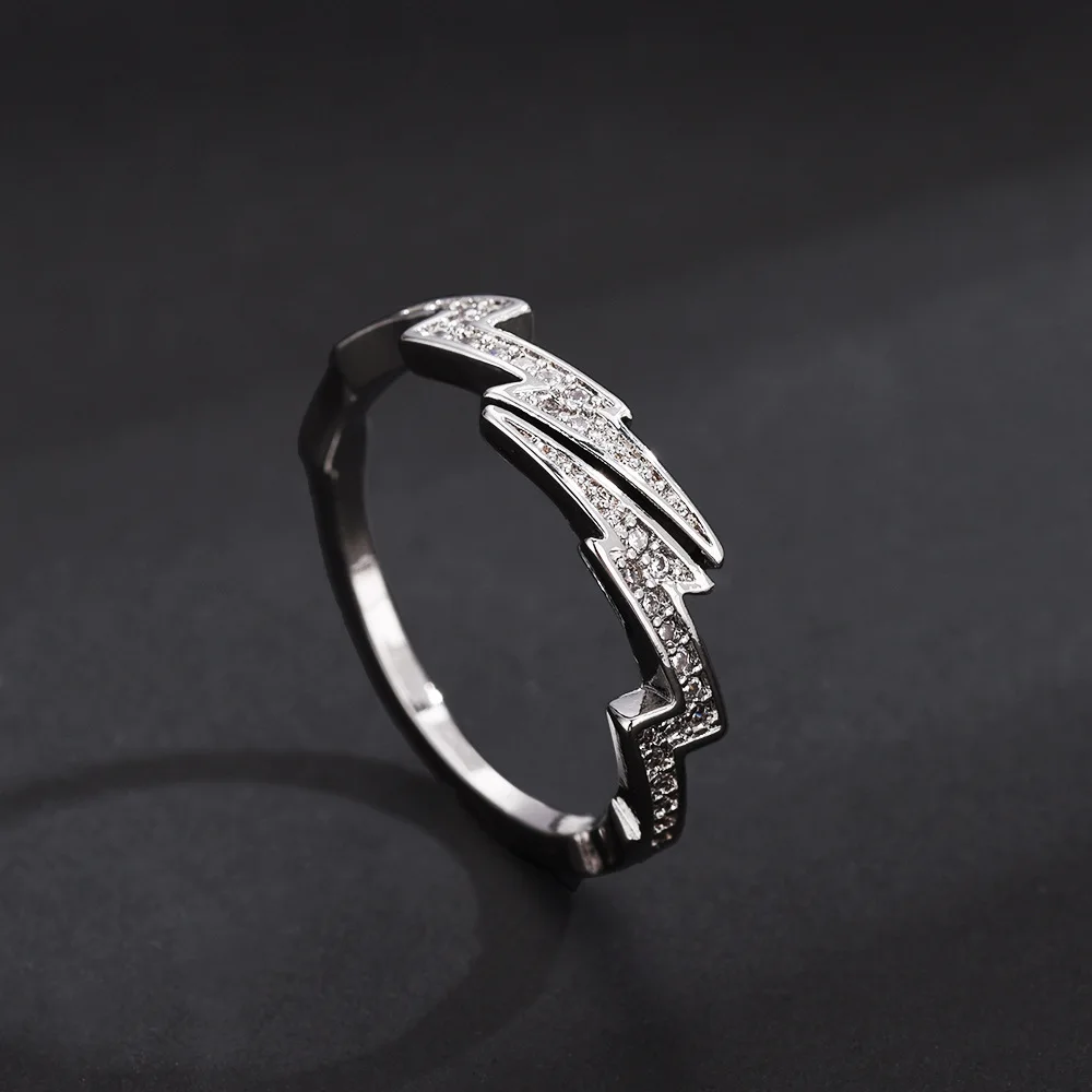 Hiphop Zirconia Lightning Bolt Ring Lightning Ring Hip Hop Bolt Black Ring For Men or Women