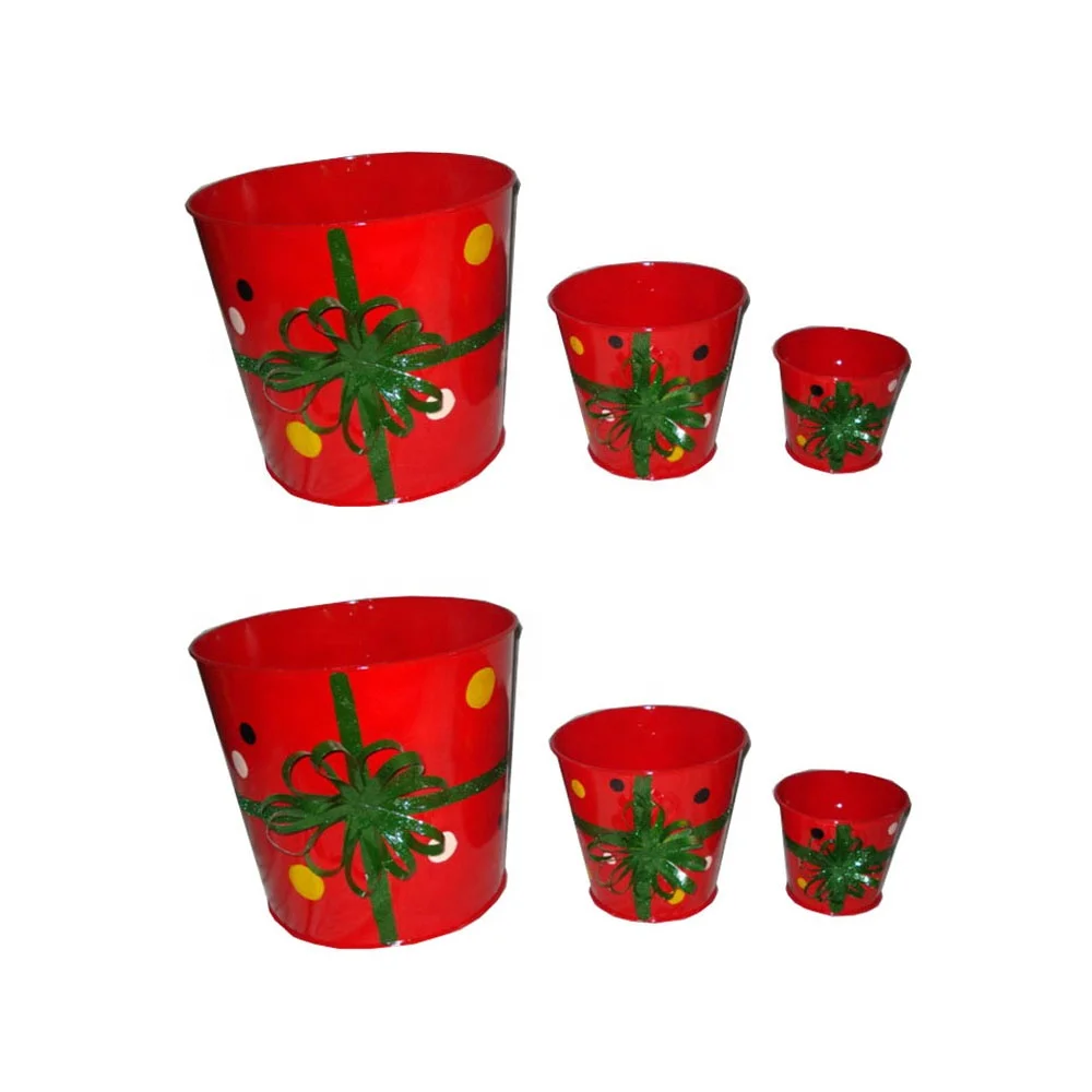 Christmas Themed Decorative Tin Bucket, Flower Pot